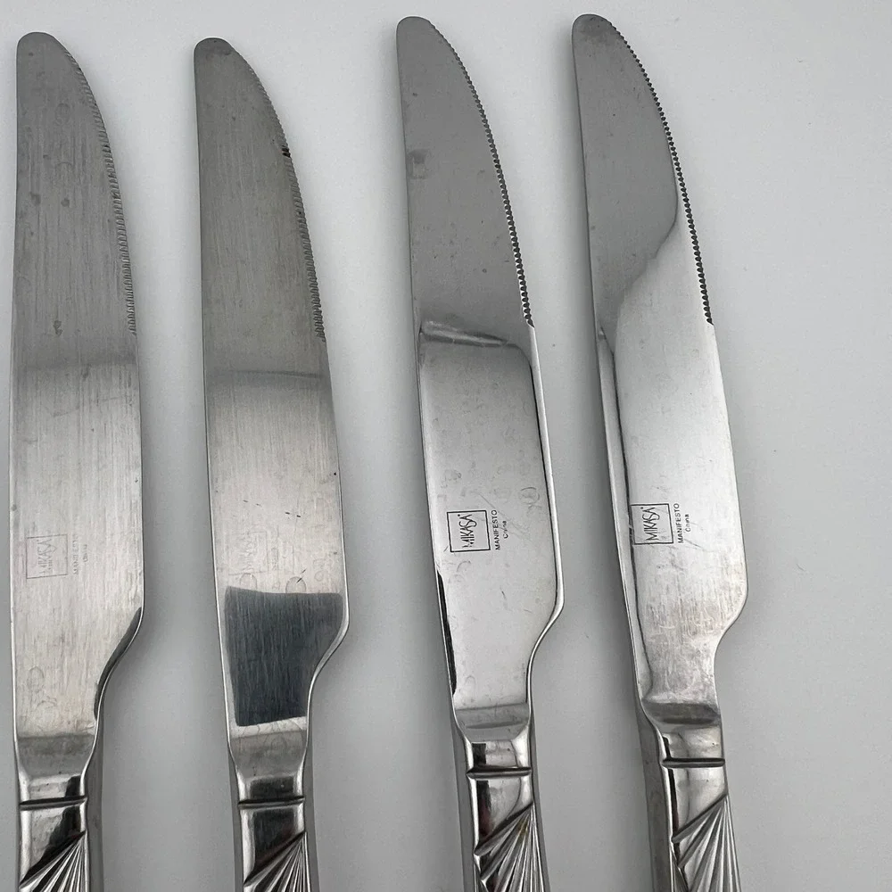 Set of 6 Mikasa Stainless 18/10 Dinner Knives‎ | Manifesto Glossy Flatware VTG